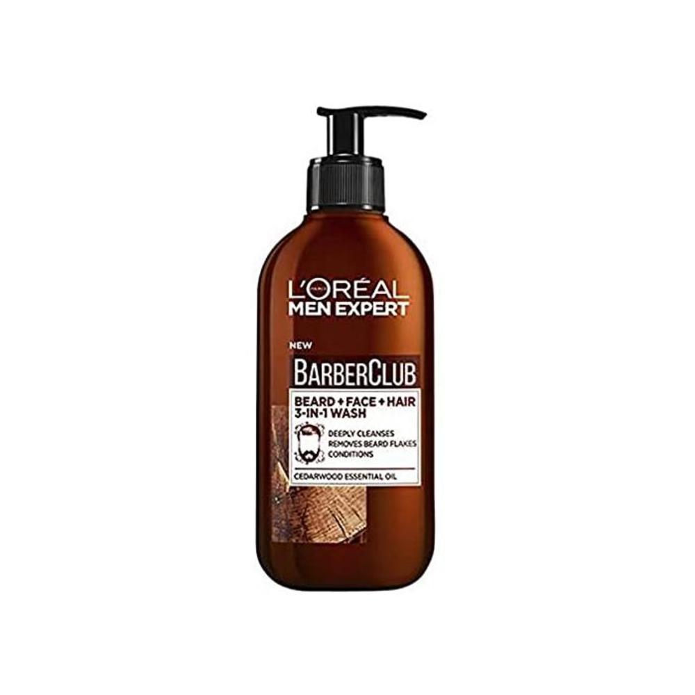 LOréal Paris Men Expert Barber Club 3-in-1 Beard, Face and Hair Cleansing Wash For Men, Enriched with Essential Oils, 200ml B07FDD4S82