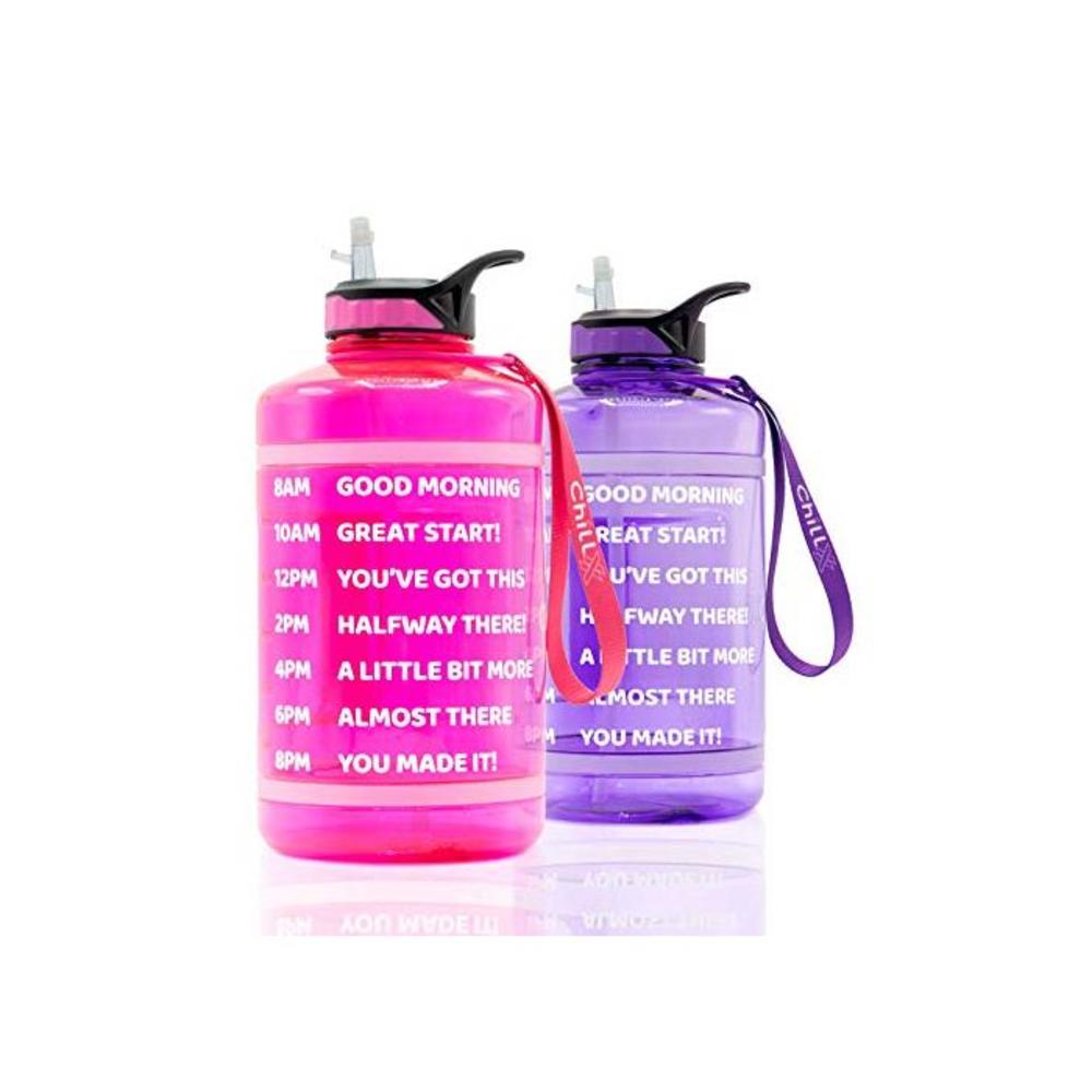 ChillXX Large Motivational Water Bottle with Time Markings (2.2 Litre) - Daily Drink Bottle with Straw - Time Marker by the Hour - Amount of Water and Time Marker - Gym Accessories B07VC9WW21