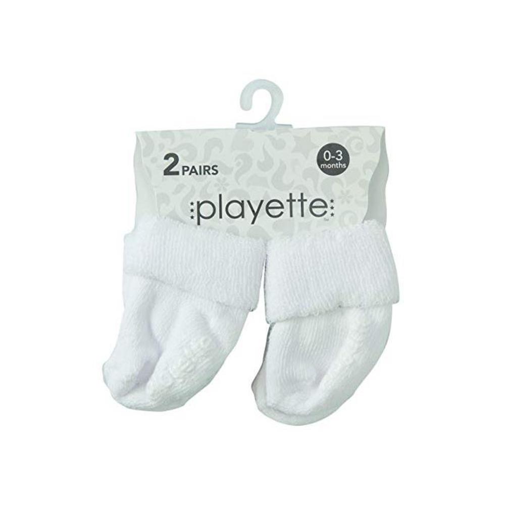 Playette Essential Bootie Socks, White, 0-3 Months, 2 Count B07CK8CNXT