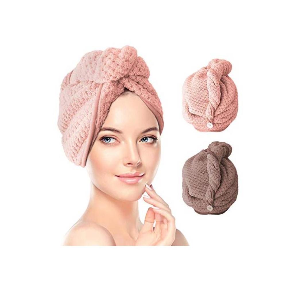Hair Dry Turban Towel Wraps 2 Pack, T Tersely Dry Hair Cap Quick Drying Lady Towel Superfine Fiber Bath Head Wrap B083NFS4GN