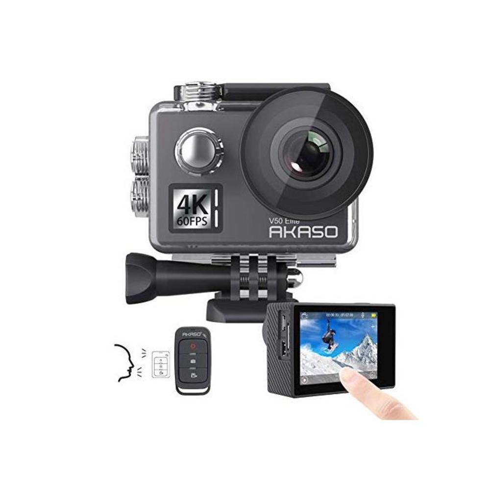 AKASO V50 Elite 4K/60fps Touch Screen WiFi Action Camera Voice Control EIS 40m Waterproof Camera Adjustable View Angle 8X Zoom Remote Control Sports Camera with Helmet Accessories B07JC6G197