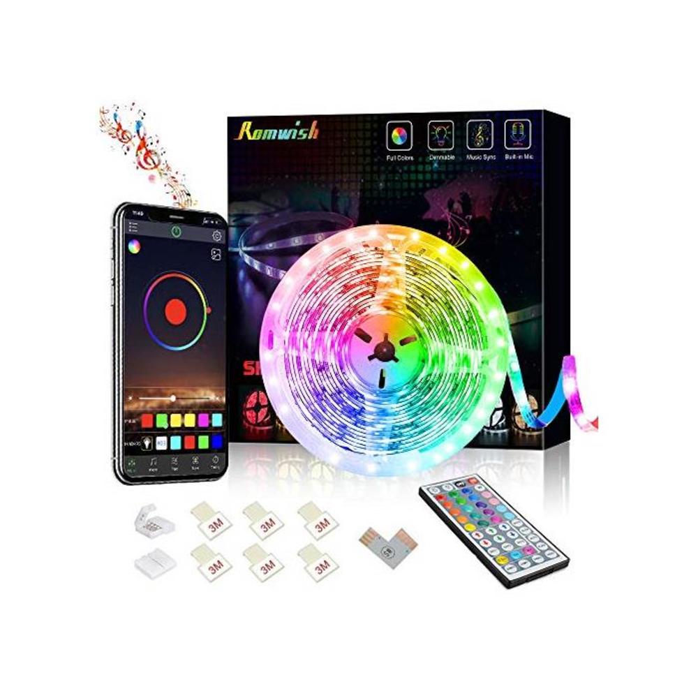 Romwish LED Strip Lights 16.4ft/5M, Bluetooth 5050 RGB Color Changing LED Lights, Music Sync Dance, 44 Keys Remote Controll &amp; Mobile APP Controller, Timing Function for Bedroom, TV B07YXNF54L