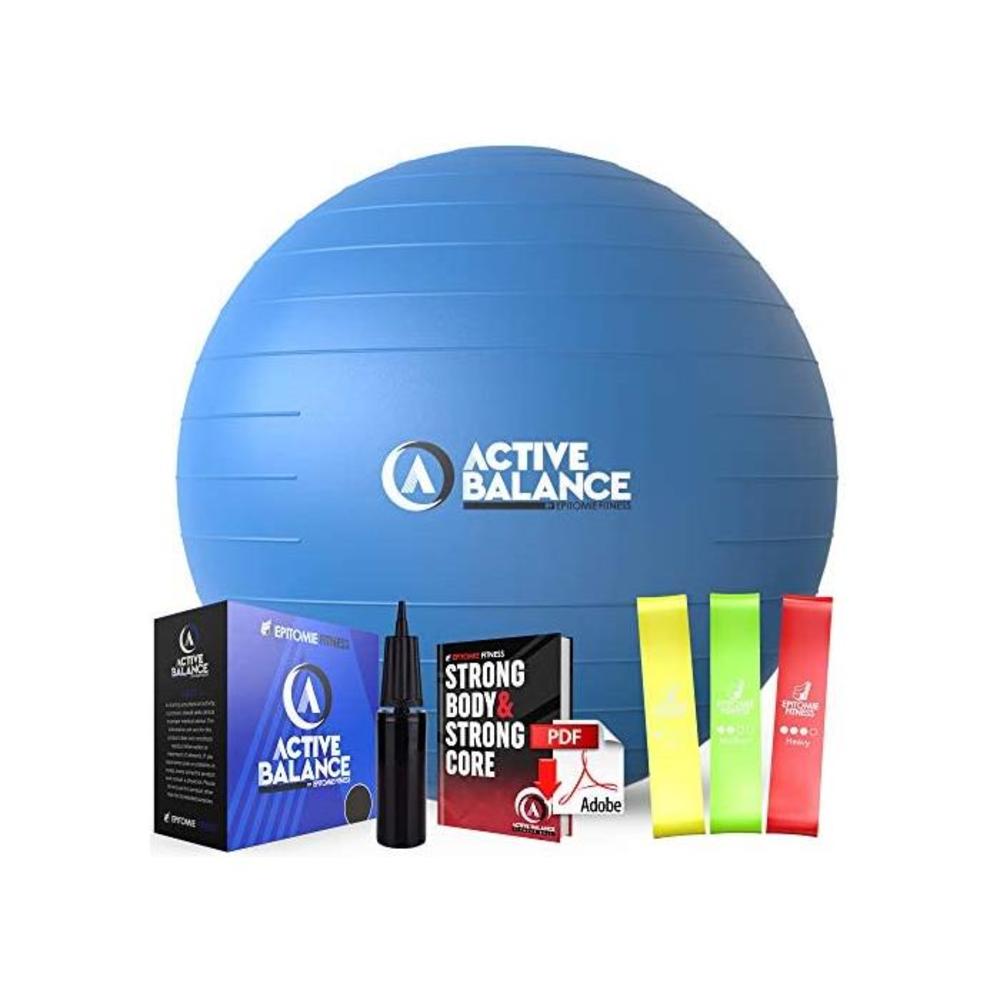 Active Balance Exercise Ball - Gym Grade Fitness Ball for Stability, Balance &amp; Yoga - Comes with Bonus Resistance Bands and eBook Includes Pump &amp; Accessories B08668DGBS