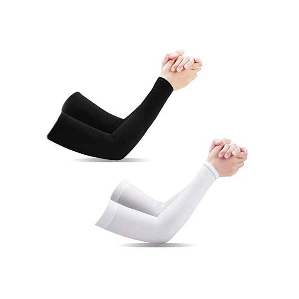 [ 2 Pairs ] UV Protection Cooling Arm Sleeves, T Tersely Arm Warmers for Men Women Youth Arm Support for Cycling Baseball Basketball Driving,Arm Compression Sleeves-Black White,One B07Z3DXX9G