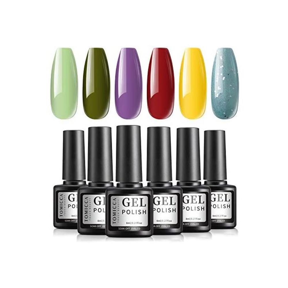 TOMICCA Gel Nail Polish Set, Red Yellow Green, 6 Colors, UV LED Soak Off Gel Starter Kit, Gel Manicure at Home Kit, No Chip &amp; Non Toxic - 6 × 8ml (#10) B08FCG65F8