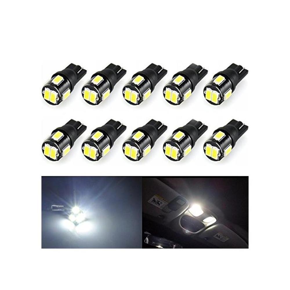 Wincar Super Bright T10 LED Bulbs 6000K White 194 168 175 2825 W5W T10 Wedge LED Light Bulbs 6smd 5630 Chip for Car Interior Dome Map Door Courtesy License Plate Lamp (Pack of 10) B07DPP4FL7