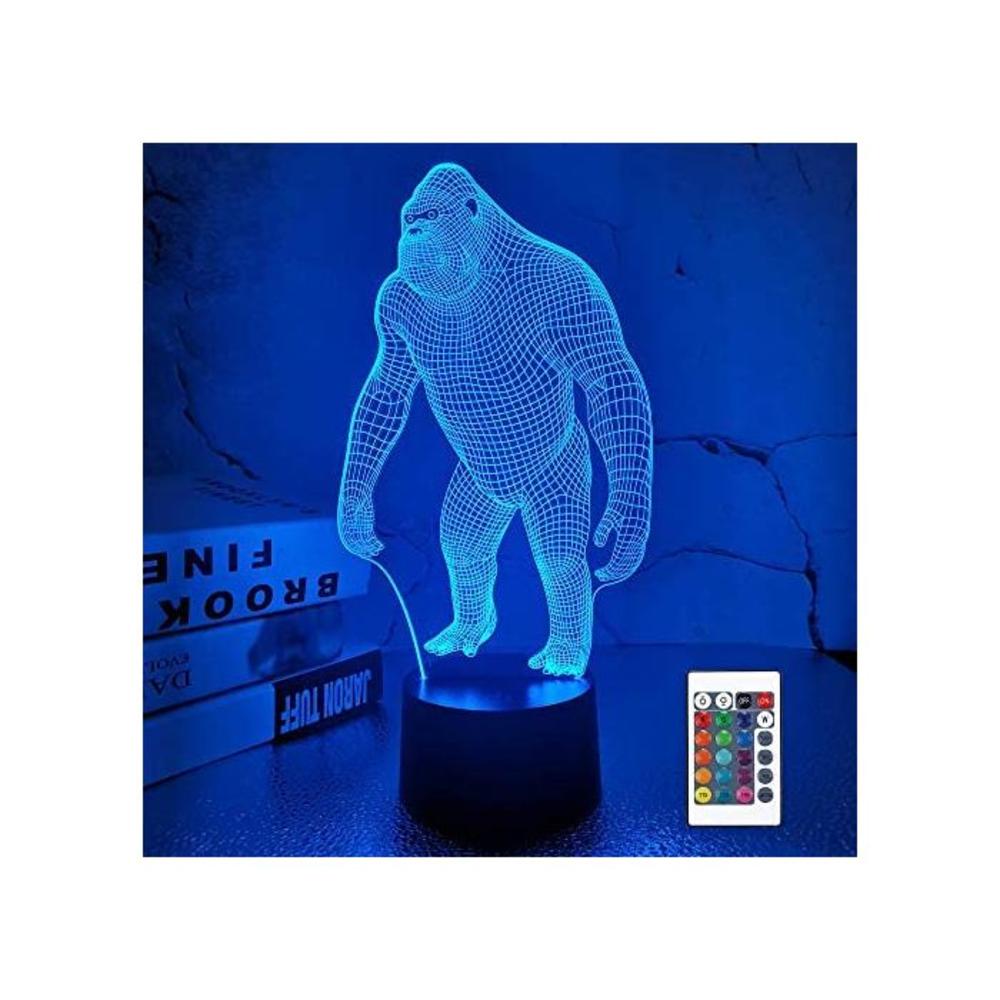 Gorilla 3D Night Light, Monkey LED Illusion Hologram Lamp 16 Colors Changing with Remote Control, Kids Bedroom Home Decor Ape Cool Creative Gifts for Christmas Birthday Men Boys B07MJPP1PK