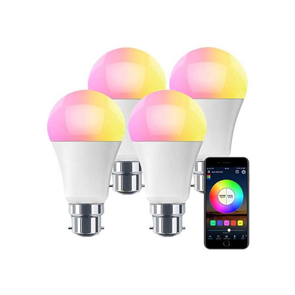 HaoDeng WiFi LED Light, 4Pack Smart Bulb -Timer&amp; Sunrise&amp; Sunset- Dimmable, Multicolor, Warm White (Color Changing Disco Ball Lamp) - 7W A19 B22(60W Equivalent), Compatible with Al B0823V3T94