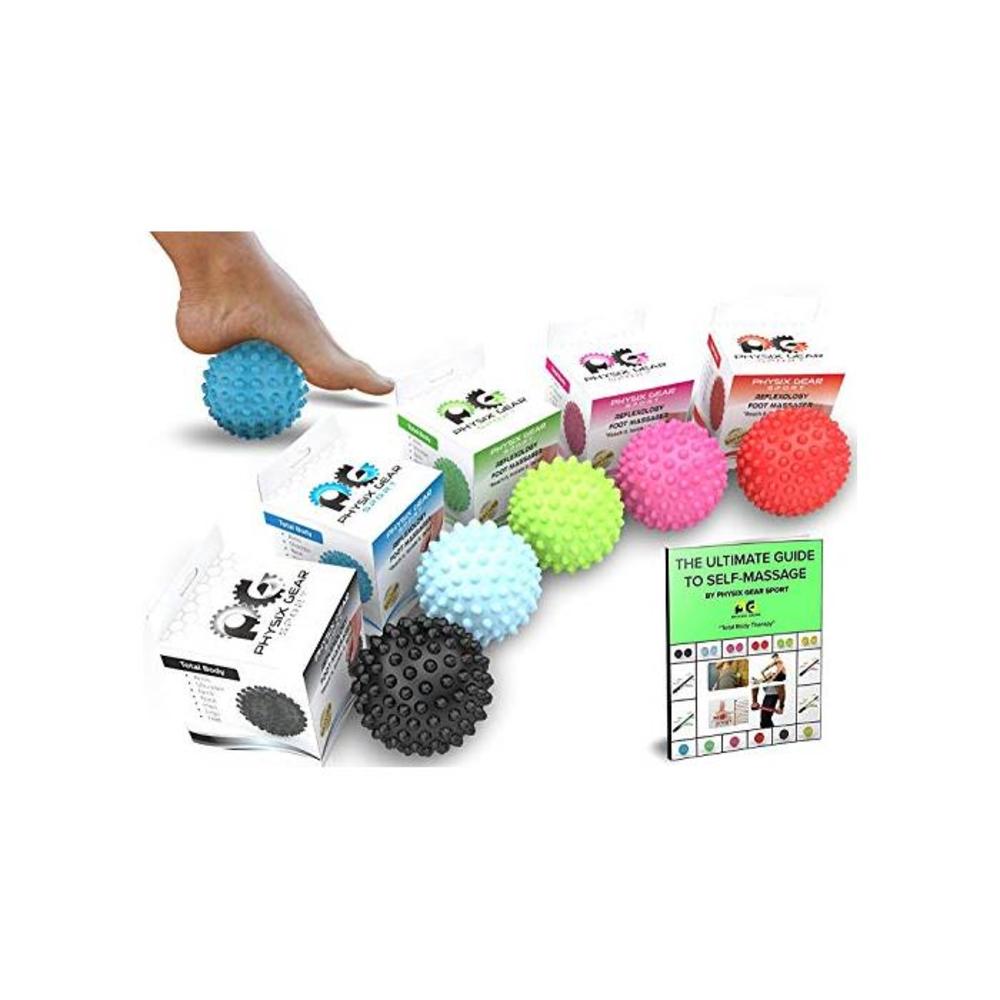 Physix Gear Massage Balls - Spiky or Lacrosse Ball Roller Set for Plantar Fasciitis, Trigger Points Neck &amp; Back Ache Relief - Deep Tissue Rehab Reflexology &amp; Acupressure - Compact B018ZXNI1Q