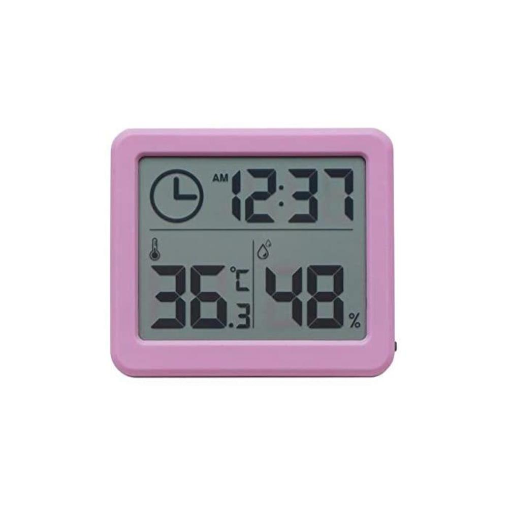 Thermometer Digital Indoor Hygrometer with Time Display, Accurate Temperature Humidity Monitor Meter for Home, Office, Nursing Room, Greenhouse, Warehouse and More (Pink) B0812F48T4