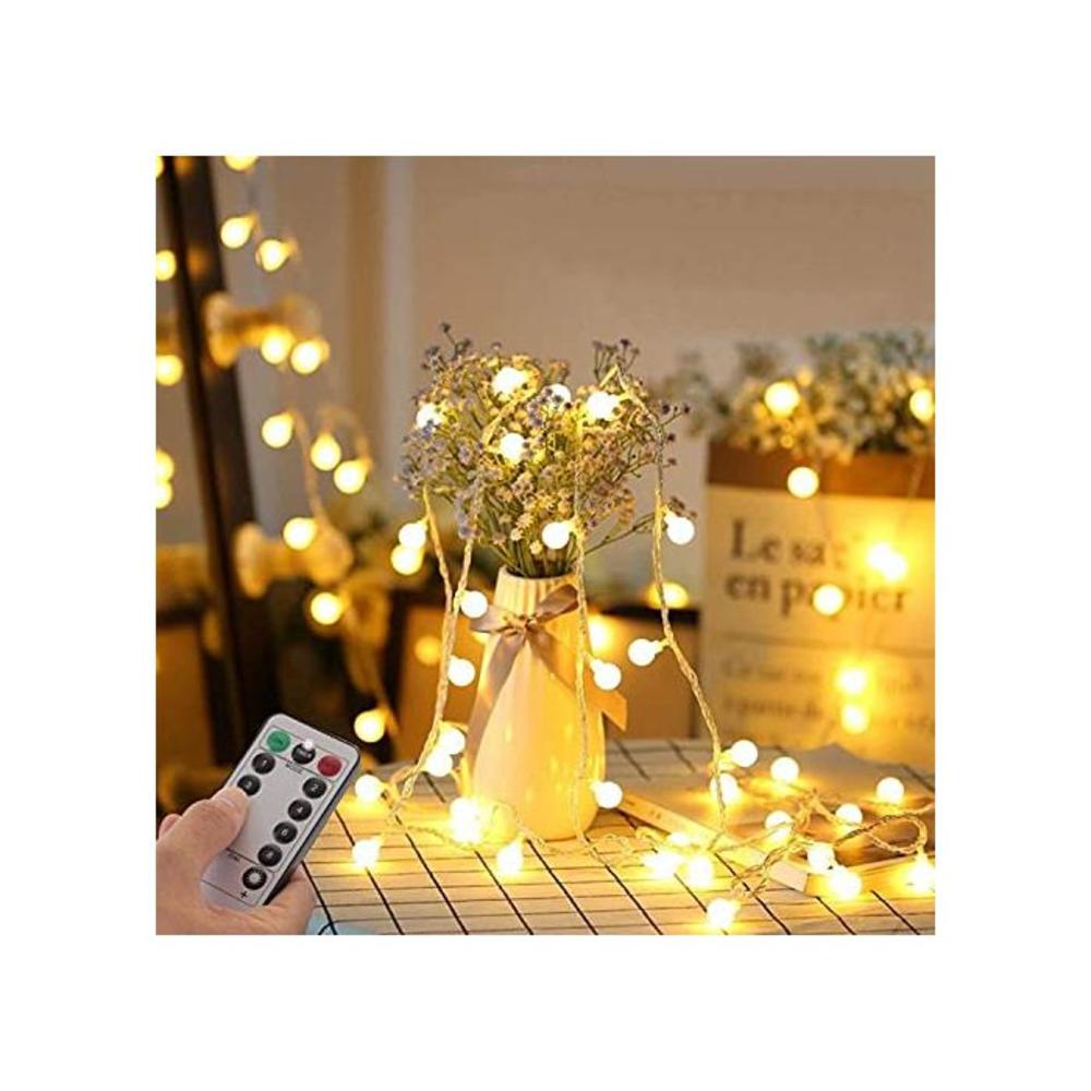 Globe String Lights 24ft 50 LED with Remote Timer,Fairy String Light 8 Modes Dimmable for Indoor Bedroom Outdoor Party Wedding Christmas Tree Garden(Warm White) B09DSHX816