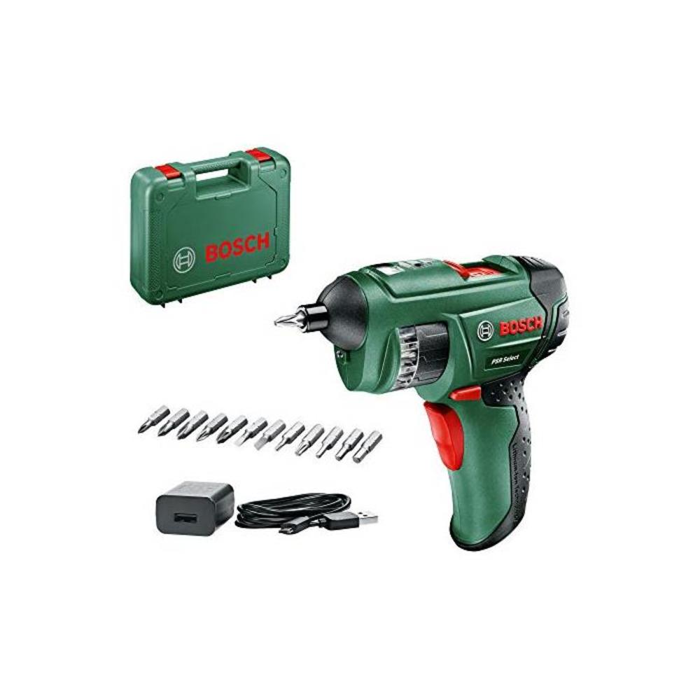 Bosch PSR Select Cordless Screwdriver with Integrated 3,6 V Lithium-Ion Battery (12 Integrated Screwdriver Bits, Micro USB Charger Included, in Case) B07N8Z4GJ9