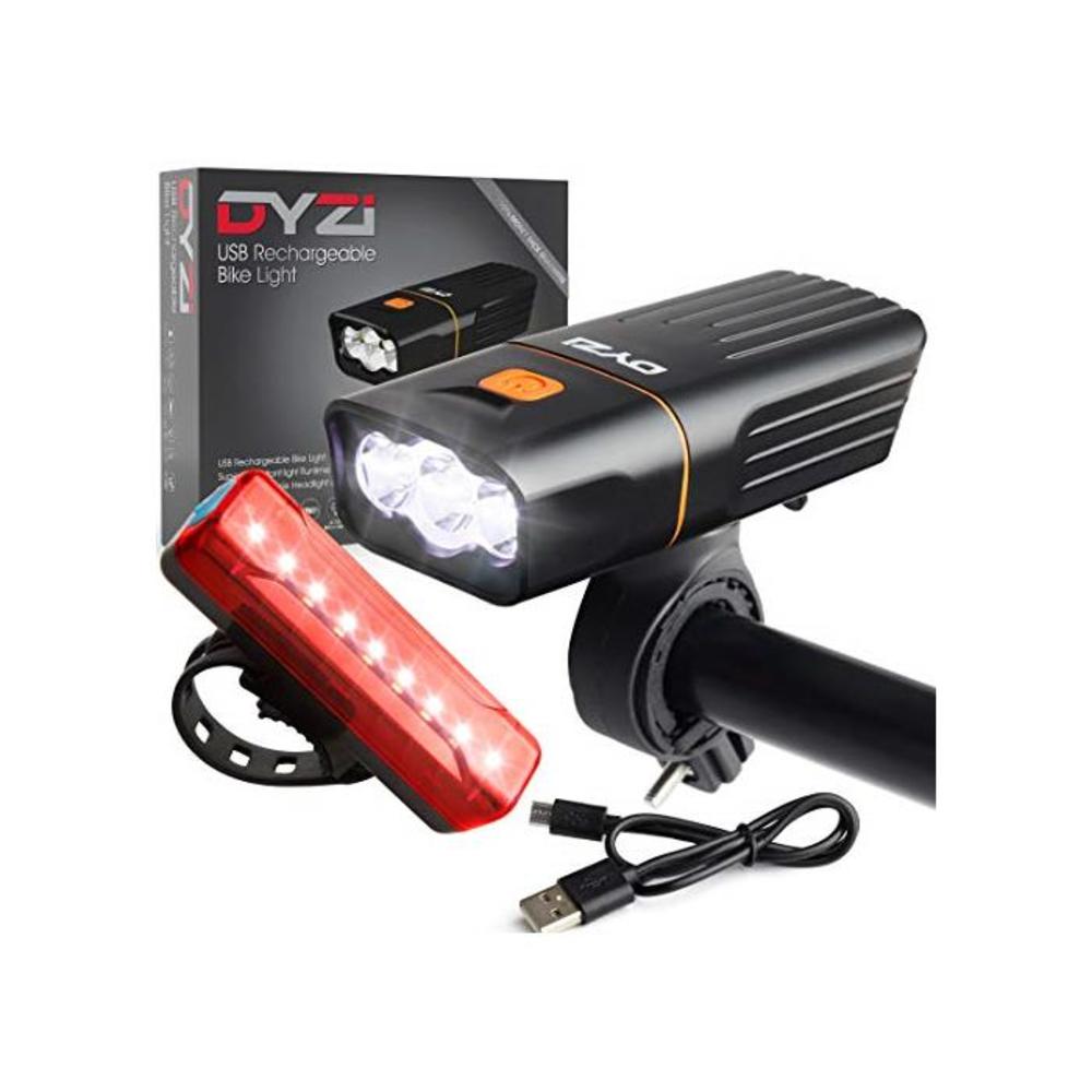DYZI USB Rechargeable Bike Lights Set -Waterproof Front Headlight &amp; Tail Light Easy to Fit &amp; Mount, Built in Powerbank for Charging Devices B082WKRTH4