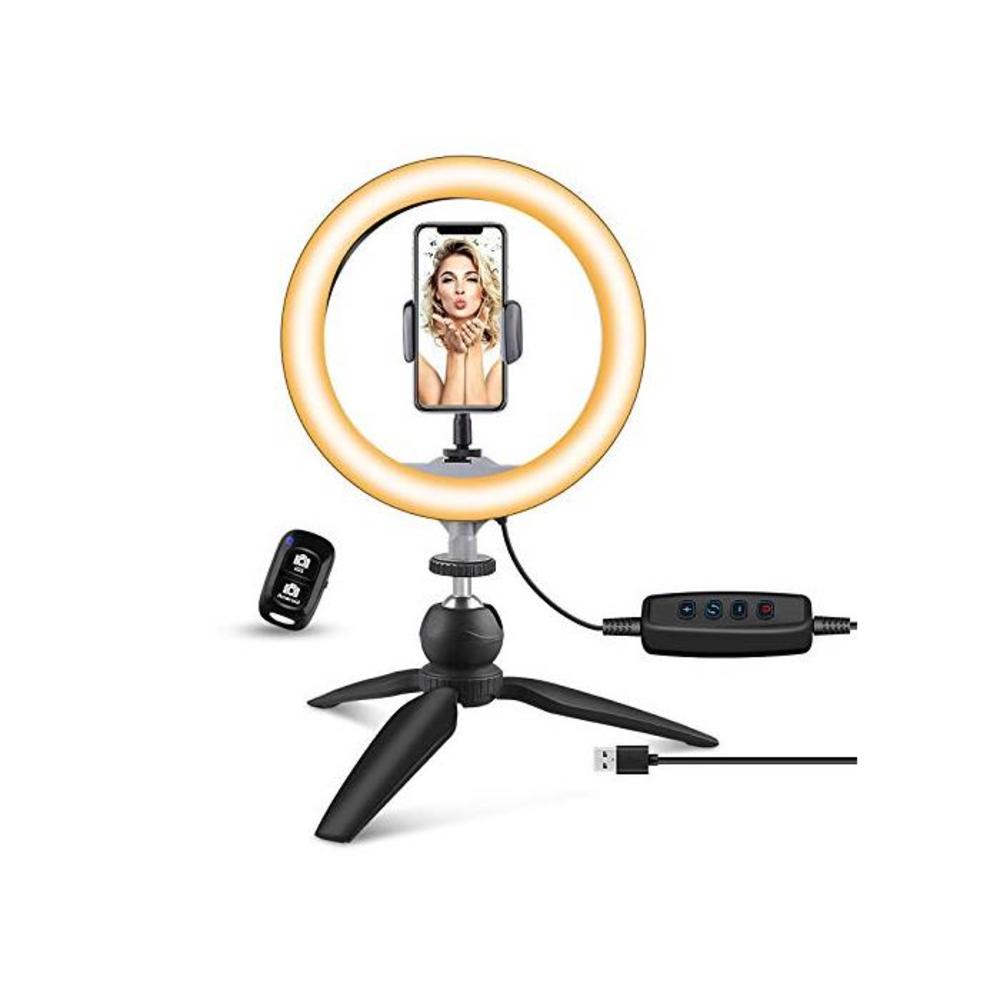 10 LED Ring Light with Tripod Stand &amp; Phone Holder, UBeesize Dimmable Desk Makeup Ring Light, Perfect for Live Streaming &amp; YouTube Video, Photography, 3 Light Modes and 11 Brightne B0822GQR3Z