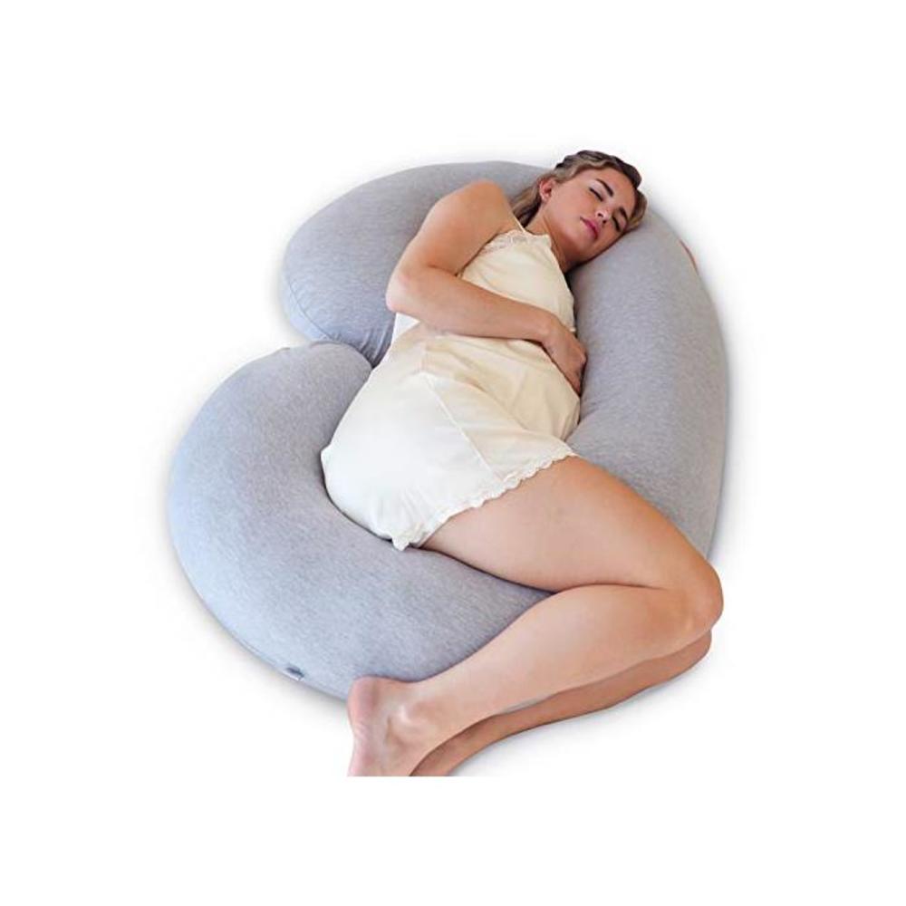 PharMeDoc Pregnancy Pillow (with Travel/Storage Bag) - C Shaped Full Maternity Body Pillow - Jersey Grey Cover B01KIQH2VU