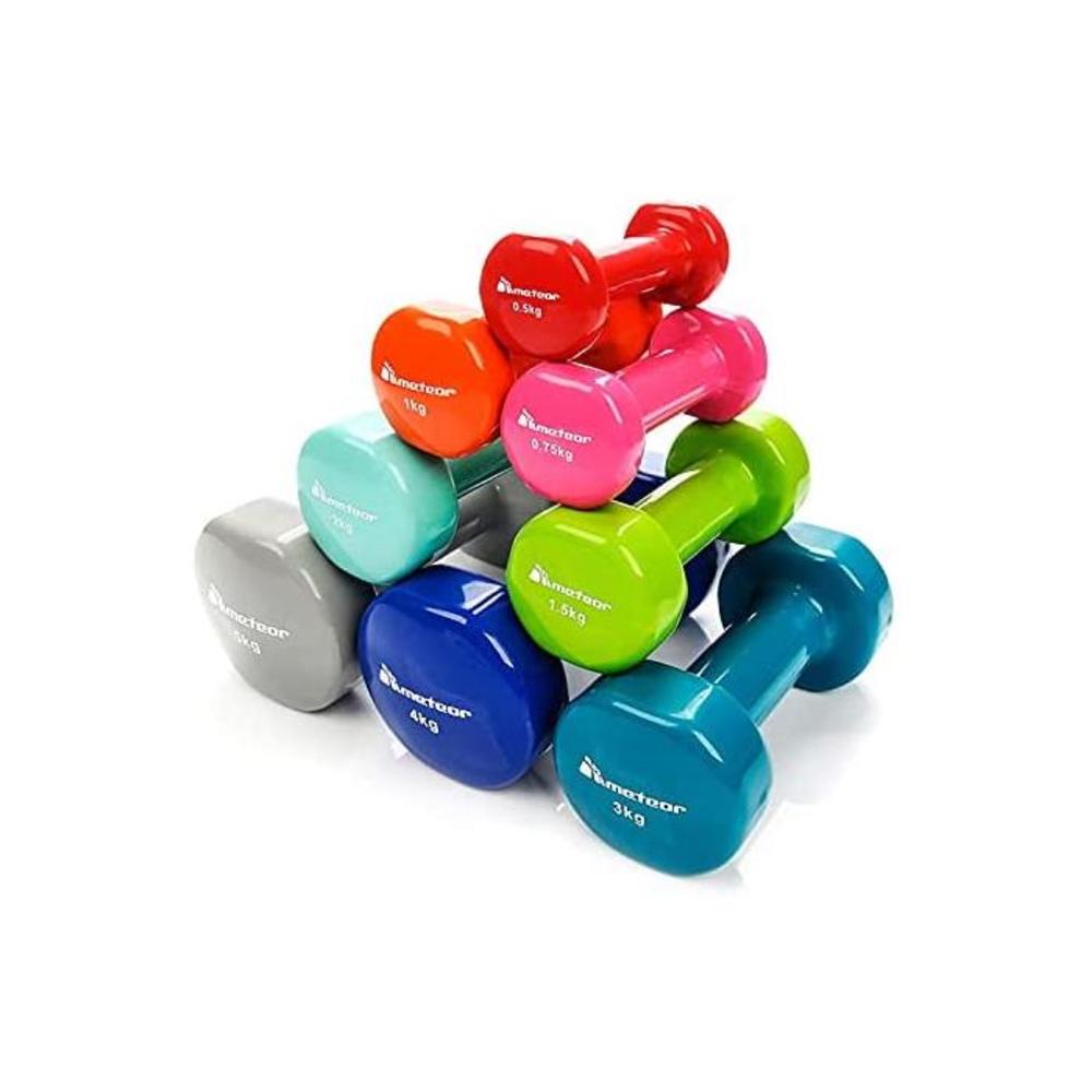 Meteor Essential Anti-Slip Vinyl Dumbbell, for Home Gym Fitness Weightlifting Toning, Available in 1/2/3/4/5/6kg Pairs B07JMKT948