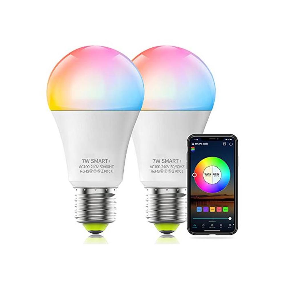 HaoDeng WiFi LED Light, 2Pack Smart Bulb -Timer&amp; Sunrise&amp; Sunset- Dimmable, Multicolor, Warm White (Color Changing Disco Ball Lamp) - 7W A19 E27(60W Equivalent), Compatible with Al B0823WKFT6