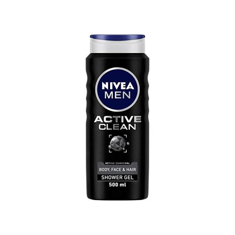 Nivea MEN Active Clean Shower Gel (500ml), Purifying Activated Charcoal Body Wash, Mens Shower Gel with Masculine Scent, Body Wash with Fresh Fragrance B077GSDMNB
