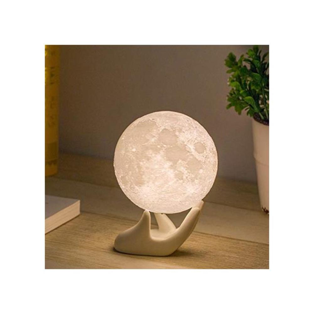 Mydethun Brightness 3D Printed Warm and Cool White, ML-035, Resin, 3.5in Moonlight with Ceramic Hand Base, 3.5IN Moon lamp with Ceramic Base 1watts B074QM7756