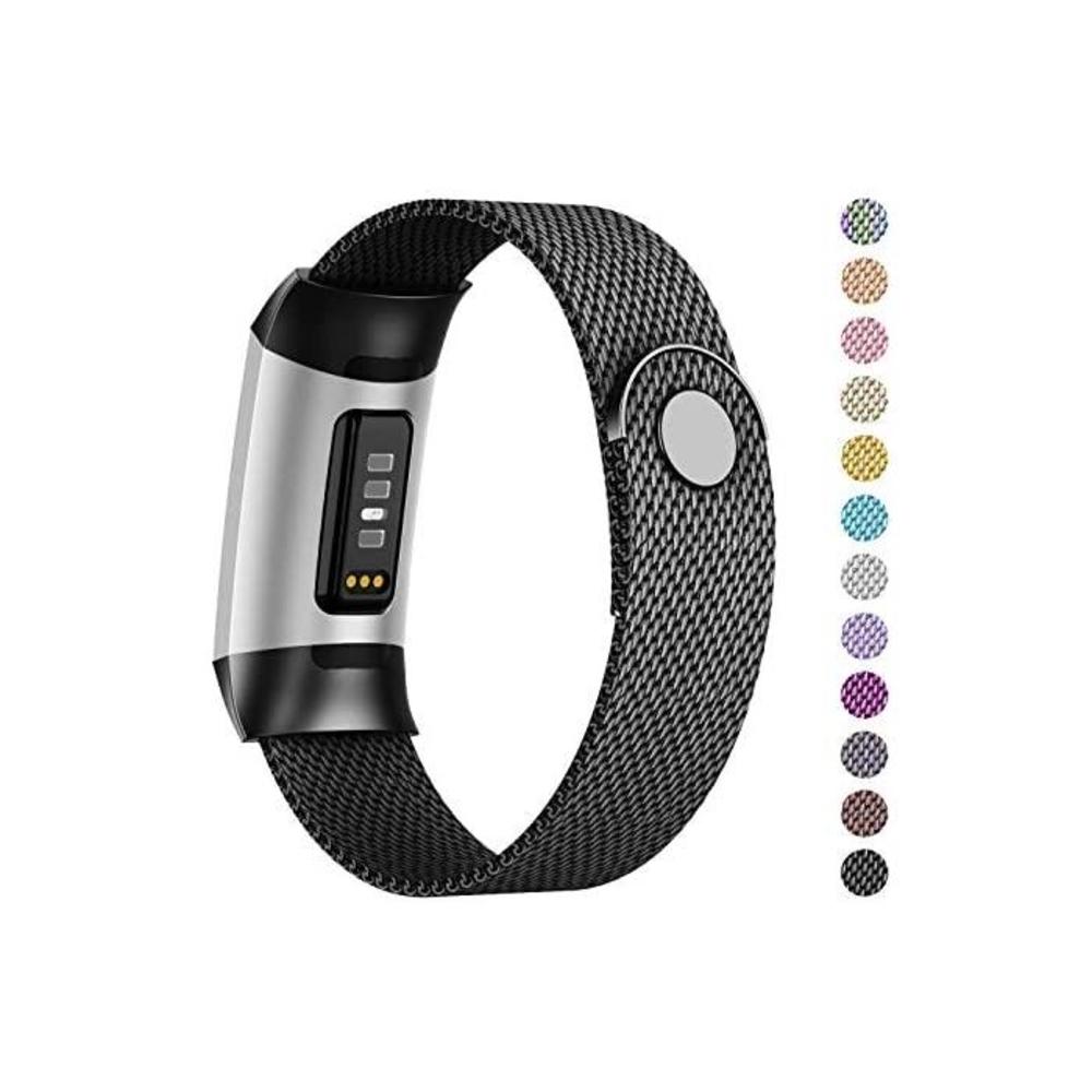 Adepoy Compatible for Fitbit Charge 3/Charge 4 Bands,Replacement Wristbands Compatible for Charge 3 SE Fitness Activity Tracker, Metal Stainless Steel Bracelet Strap with Unique Ma B0874Q351P