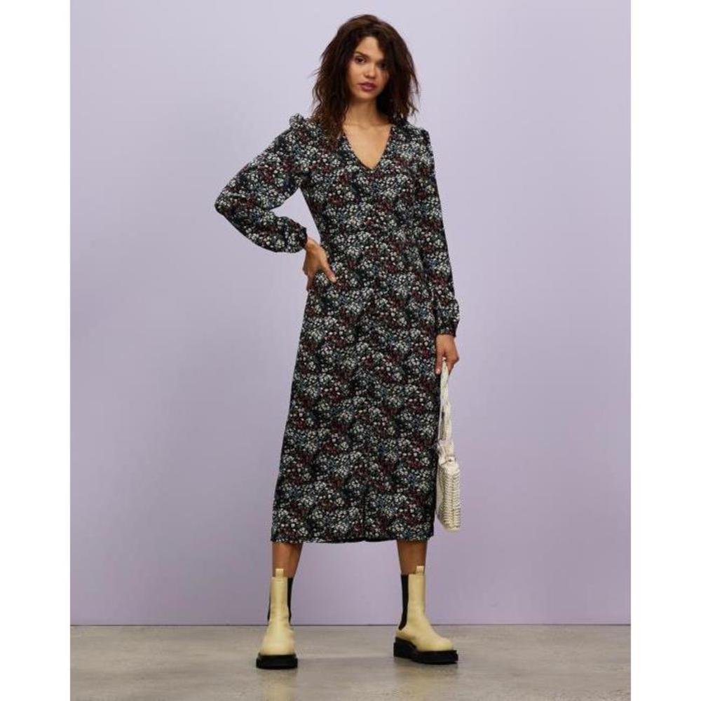 Missguided V Neck Button Front Floral Midi Dress MI250AA68WYL