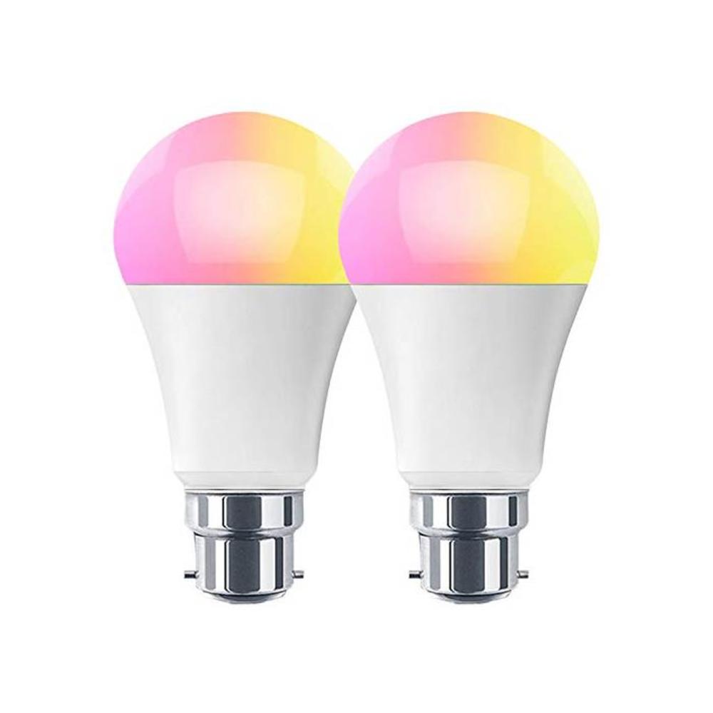 HaoDeng Smart LED WiFi Light Bulb 2 Pack -Timer &amp; Sunrise &amp; Sunset - 55W Equivalent(7W) B22,Dimmable,Multicolor,Warm White(Color Changing Disco Ball Lamp) Compatible with Alexa,Goo B07QH9Q8NG