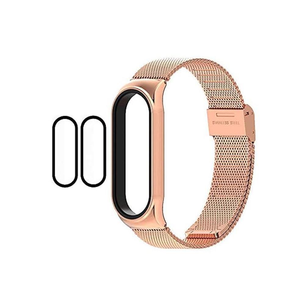 1 Mi Band 5 Strap + 2 Mi Band 5 Screen Protector, Replacement Wristband Strap for Xiaomi Mi Band 5 Global (Rose Gold) B08K2LW3DW