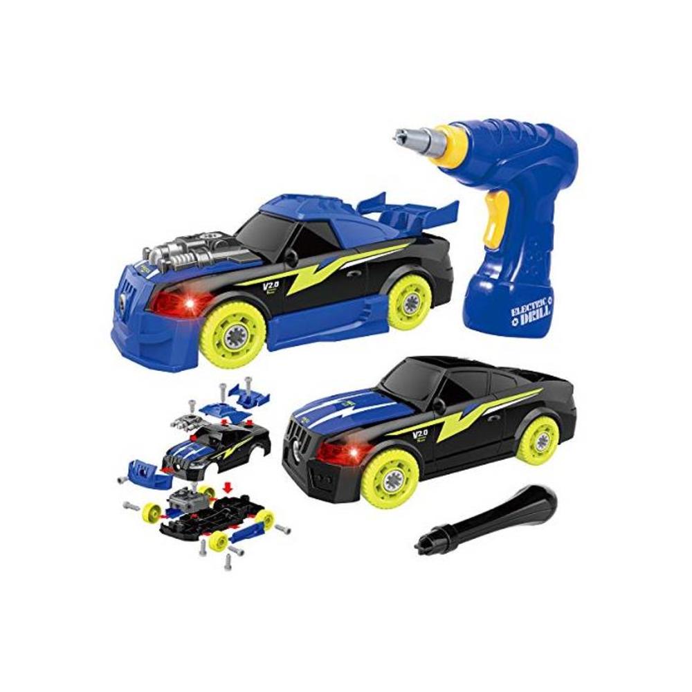 REMOKING Take Apart Racing Car,STEM Building Toys 26 Pieces Assembly Car Toys with Drill Tool, Lights and Sounds, Gifts for Kid B07HD349P4
