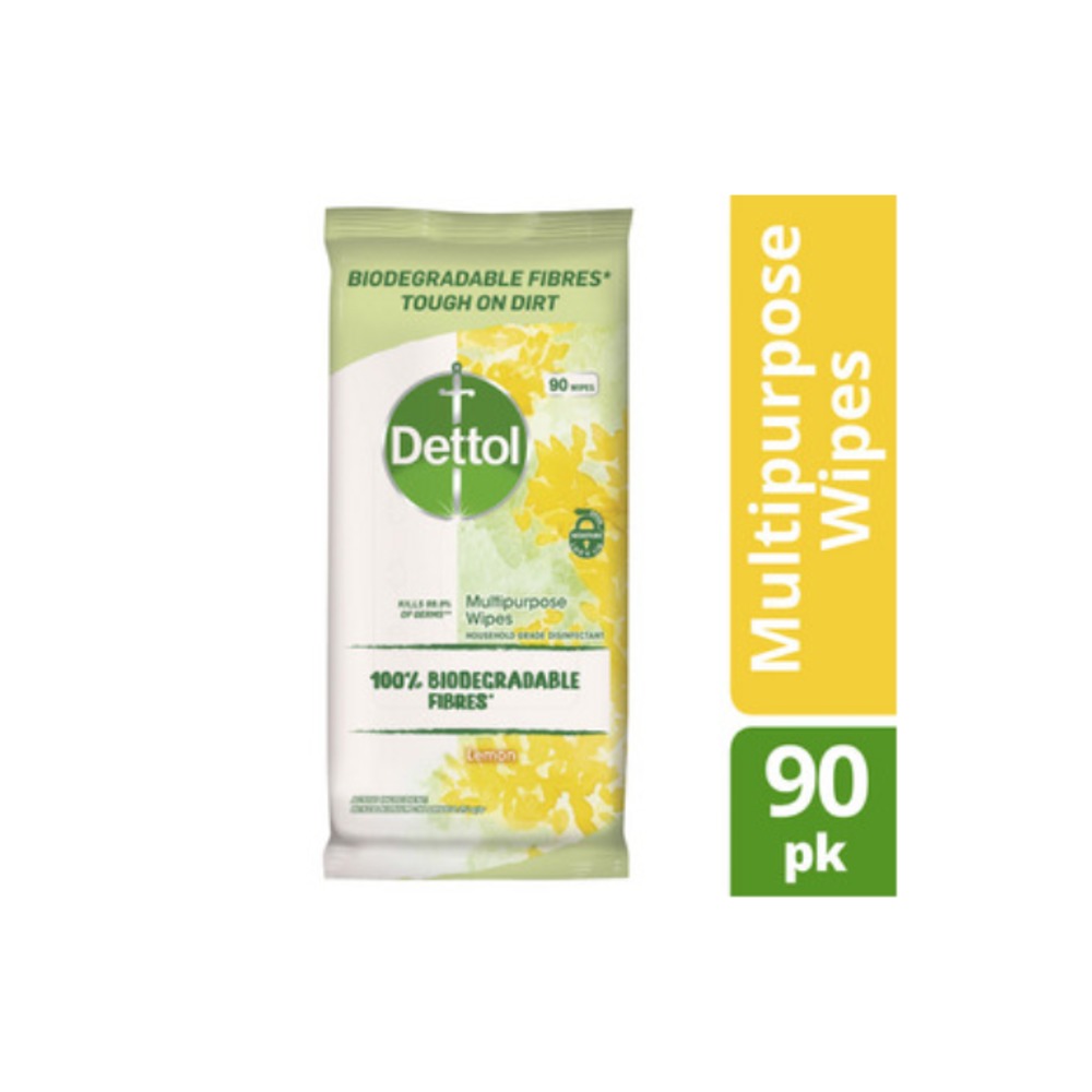 데톨 바이오드그래이더블 90 멀티퍼포스 클리닝 와입스 레몬 1 팩, Dettol Biodegradable 90 Multipurpose Cleaning Wipes Lemon 1 pack