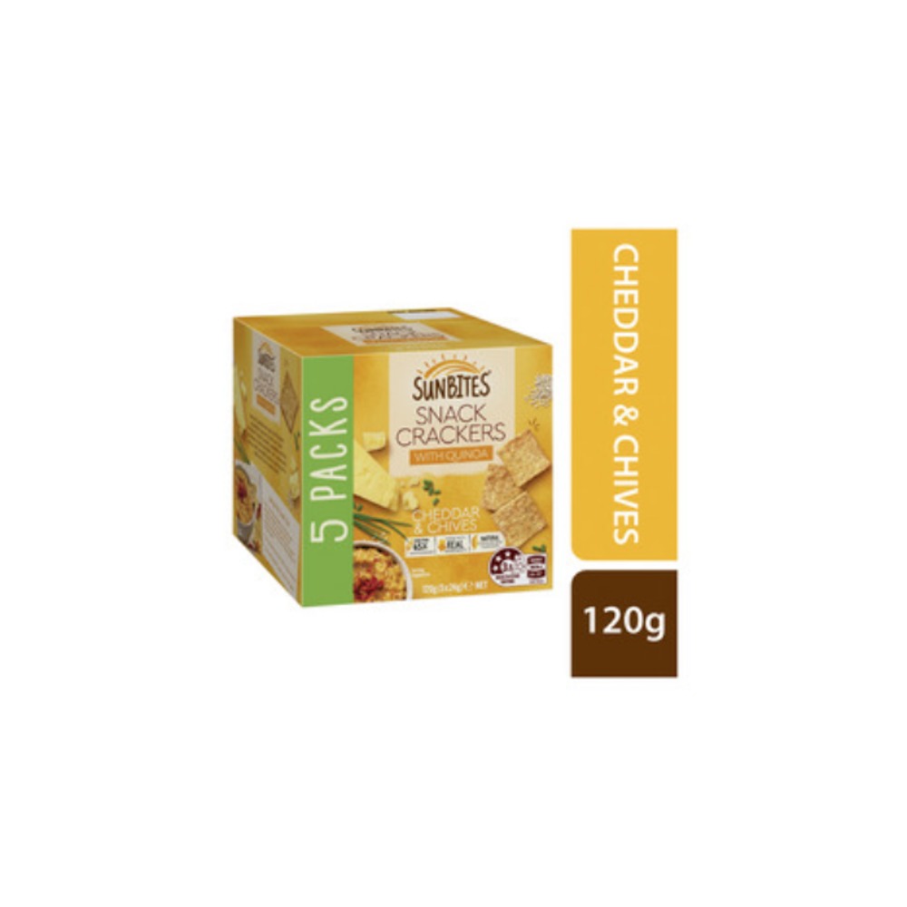 선바이츠 체다 &amp; 차이브 스낵 크래커 위드 퀴노아 5 팩 120g, Sunbites Cheddar &amp; Chive Snack Crackers With Quinoa 5 Pack 120g