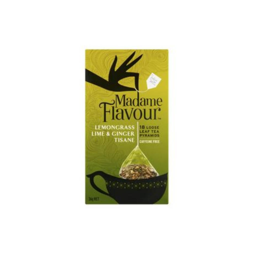 마담 플레이버 카페인 프리 레몬그라스 라임 &amp; 진저 티세인 티 배그 18 팩 36g, Madame Flavour Caffeine Free Lemongrass Lime &amp; Ginger Tisane Tea Bags 18 pack 36g