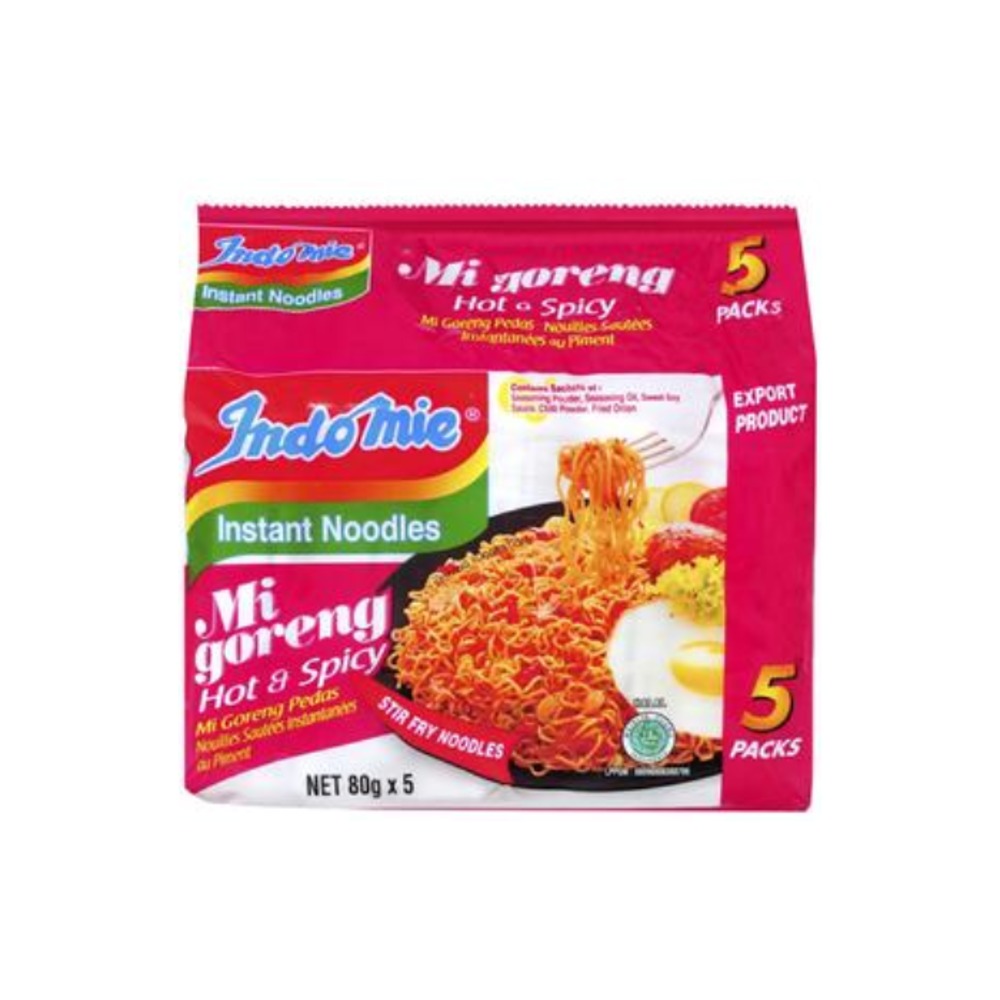 인도미 미 고렝 핫 &amp; 스파이시 인스턴트 누들스 5 팩 400g, Indomie Mi Goreng Hot &amp; Spicy Instant Noodles 5 Pack 400g