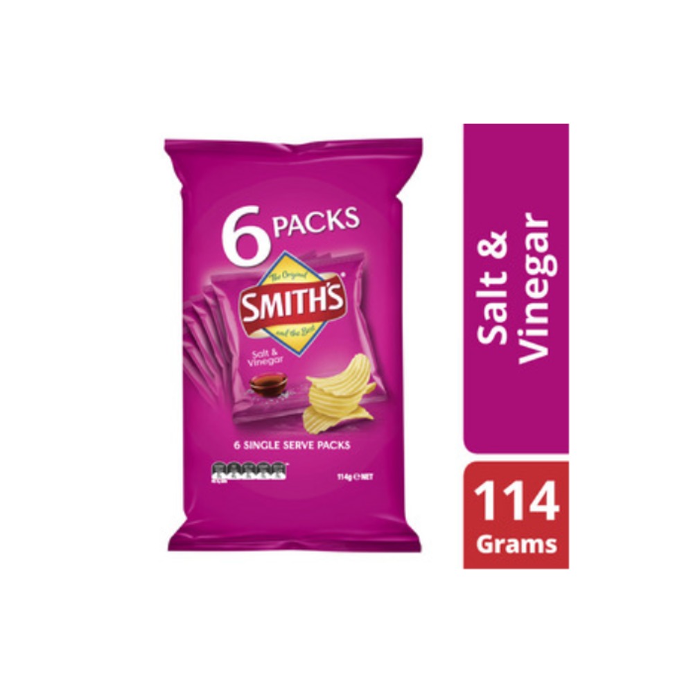 스미스 크링클 컷 솔트 &amp; 비네가 포테이토 칩 6 팩 114g, Smiths Crinkle Cut Salt &amp; Vinegar Potato Chips 6 pack 114g
