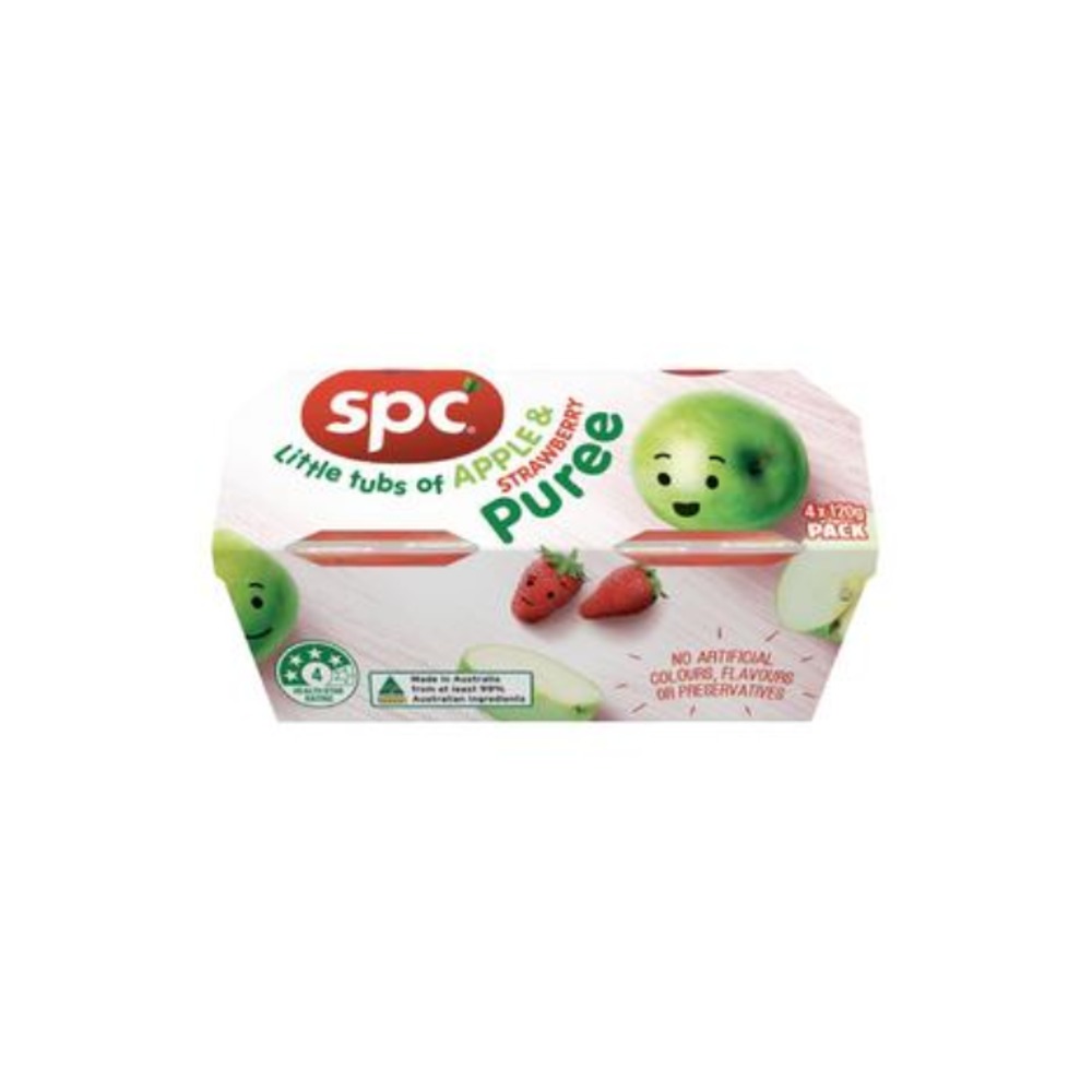 SPC 리틀 텁스 오브 애플 &amp; 스트로베리 퓌레 120g 4 팩, SPC Little Tubs of Apple &amp; Strawberry Puree 120g 4 pack