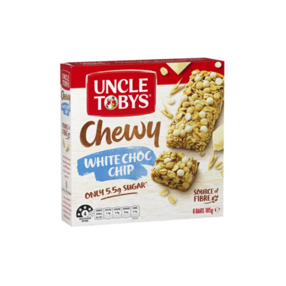 엉클 토비스 츄이 무슬리 바 화이트 초코 칩 6 팩 185g, Uncle Tobys Chewy Muesli Bars White Choc Chip 6 Pack 185g