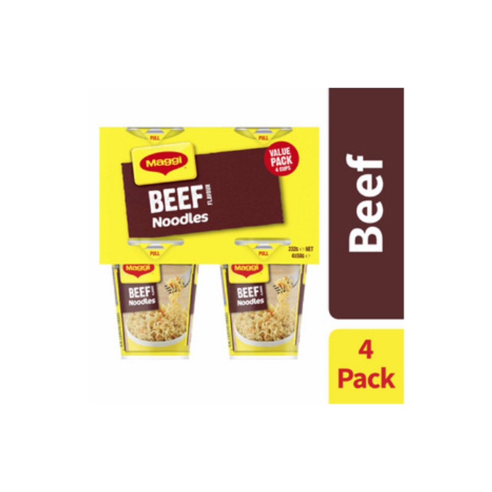 맥GI 2 미닛 누들스 비프 컵 4 팩 232g, Maggi 2 Minute Noodles Beef Cup 4 Pack 232g