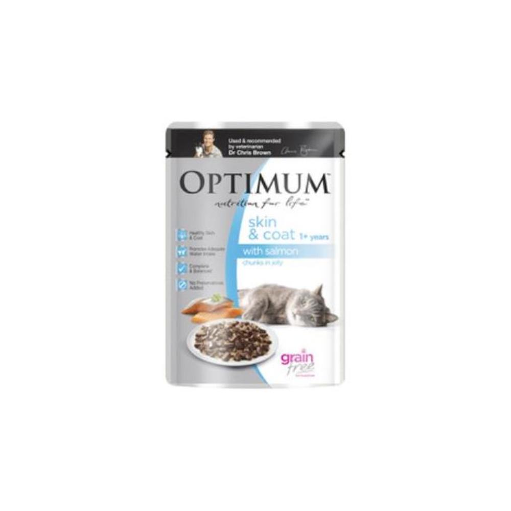 Optimum Skin &amp; Coat 1+ Years Chunks In Jelly With Salmon Grainfree Cat Food Pouch 85g 3759373P