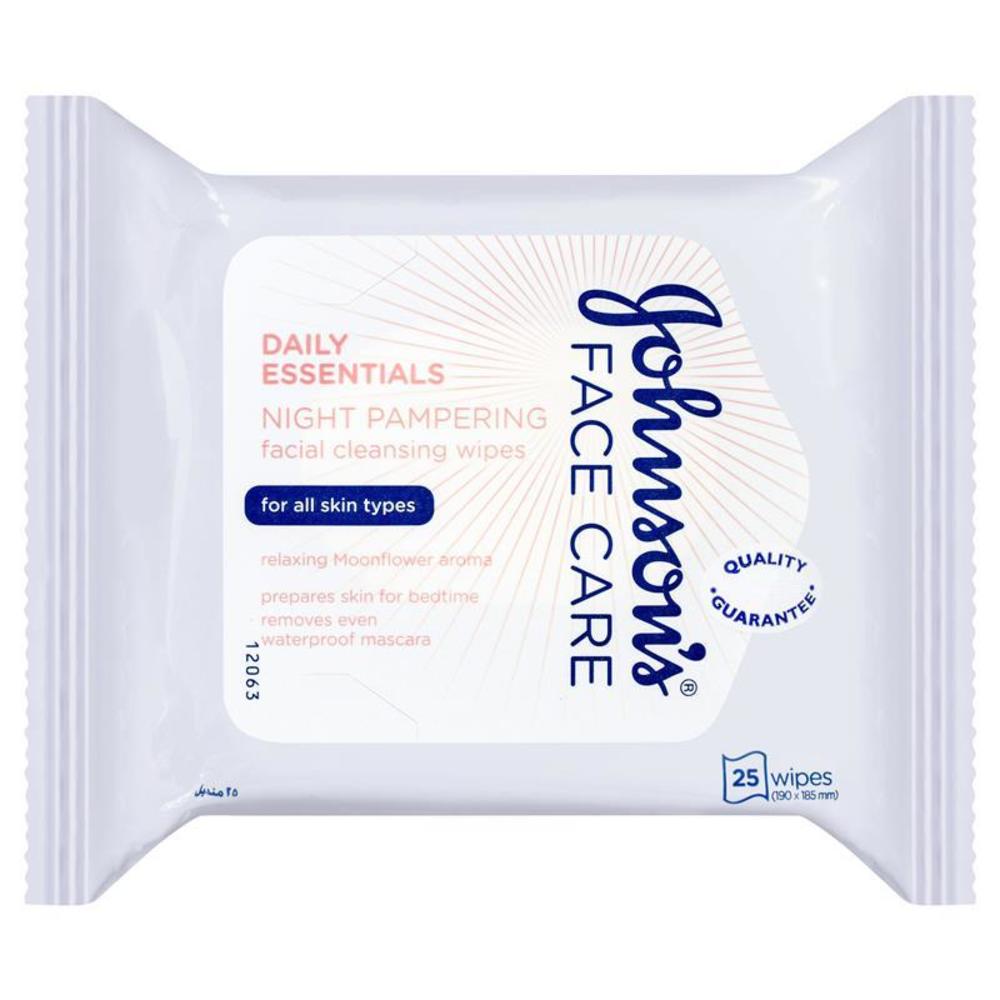 Johnson &amp; Johnson Daily Essentials Night Pampering Facial 25 Cleansing Wipes