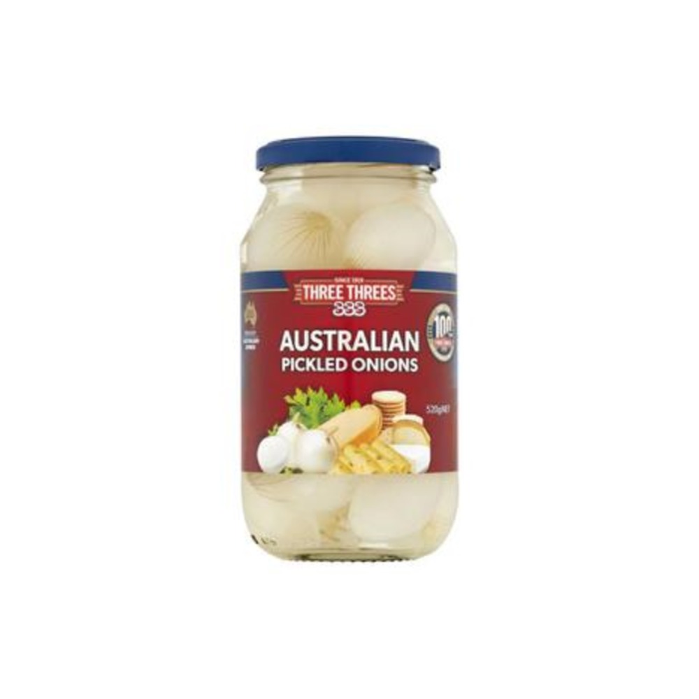 쓰리 쓰리 화이트 피클드 오스트레일리안 어니언스 520g, Three Threes White Pickled Australian Onions 520g