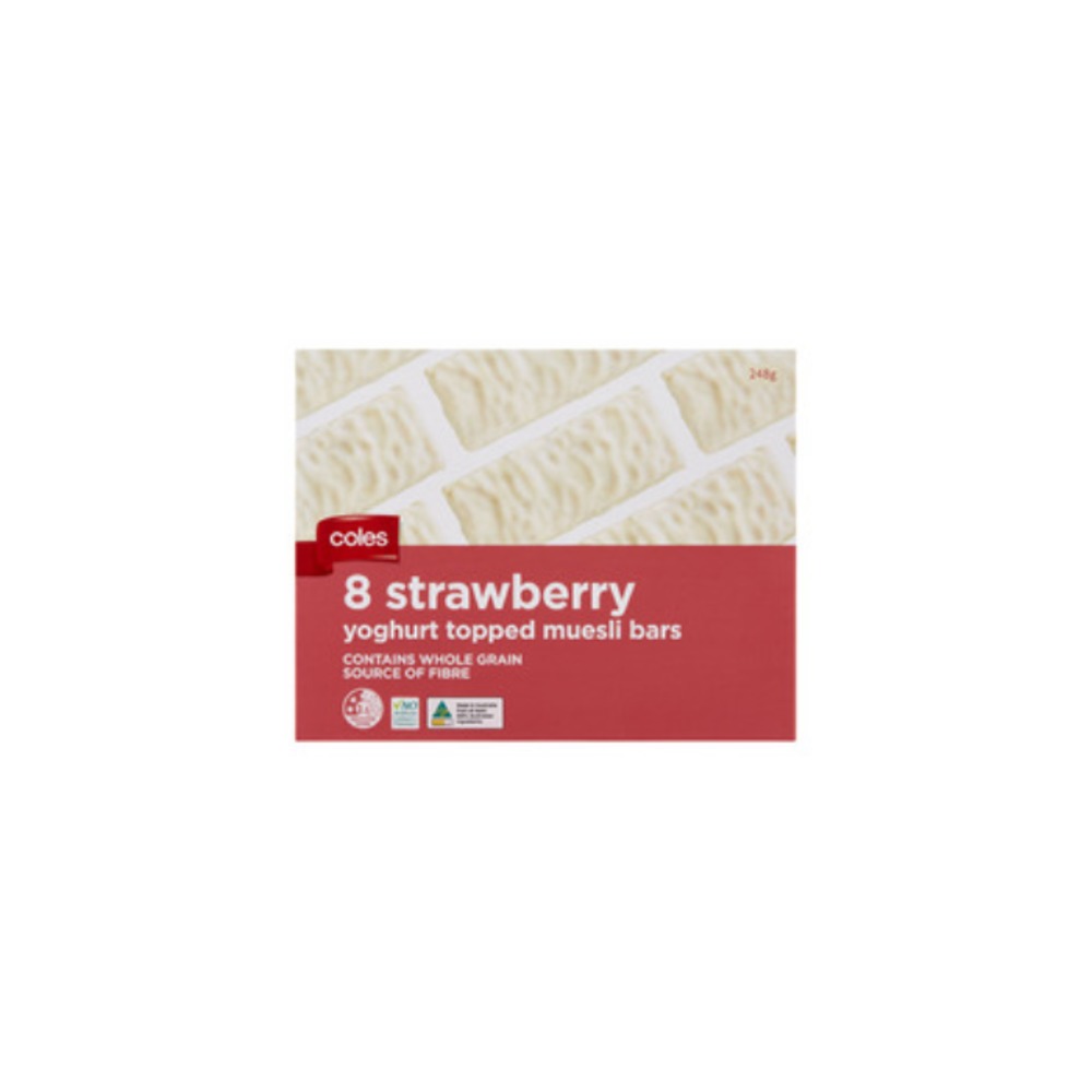 콜스 스트로베리 요거트 탑 무슬리 바 8 팩 248g, Coles Strawberry Yoghurt Topped Muesli Bars 8 Pack 248g
