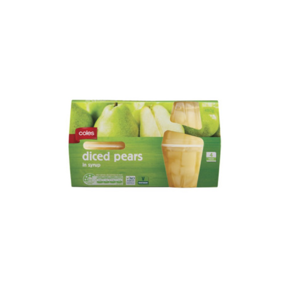 콜스 다이스드 페어 인 시럽 프룻 컵 4 팩 480G, Coles Diced Pears in Syrup Fruit Cups 4 Pack 480g