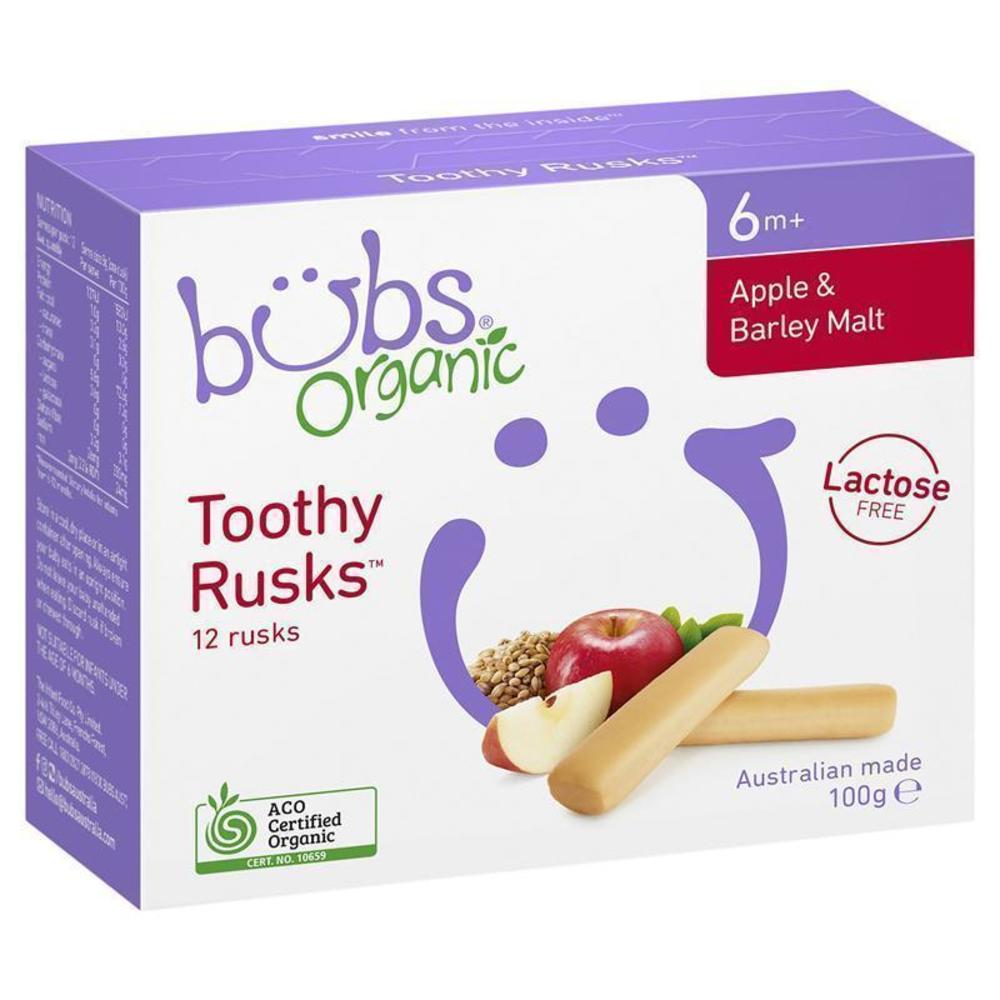 Bubs Organic Apple &amp; Barley Lactose Free Toothy Rusk 100g