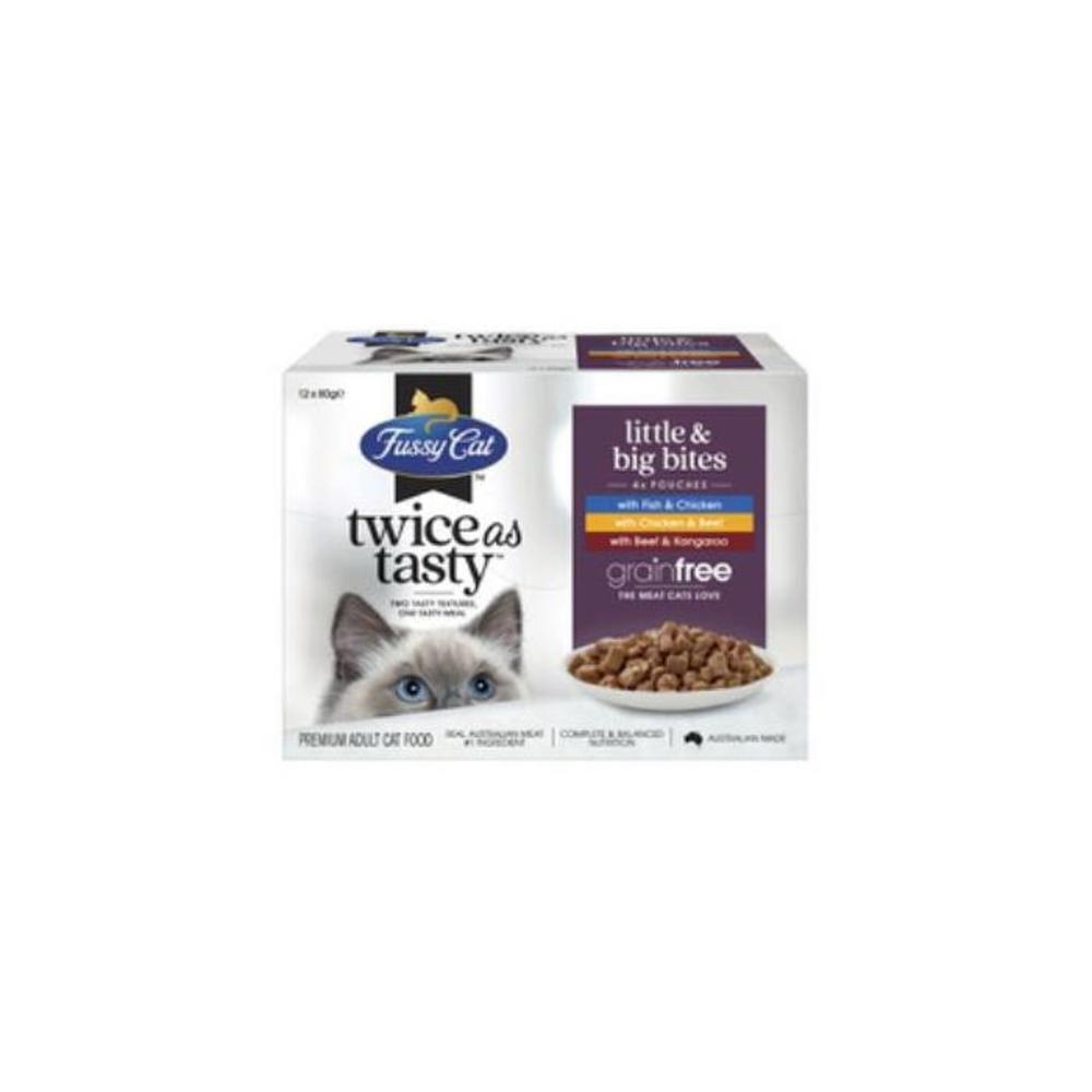 Fussy Cat Grain Free Twice as Tasty Adult Wet Cat Food Little &amp; Big Bites 12x80gm 12 pack 4263078P