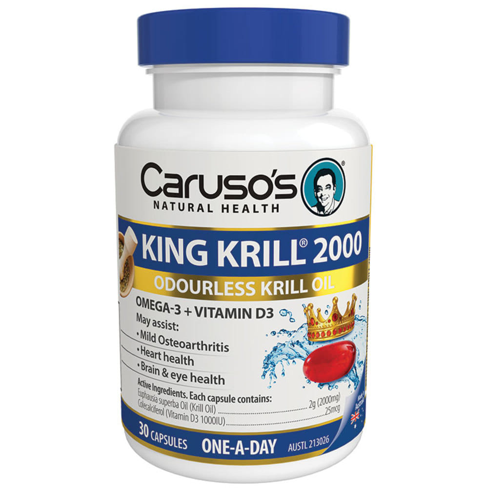 카루소스 크릴오일 2000mg + 비타민 D3 30정 Carusos Natural Health King Krill 2000mg + Vitamin D3 30 Capsules
