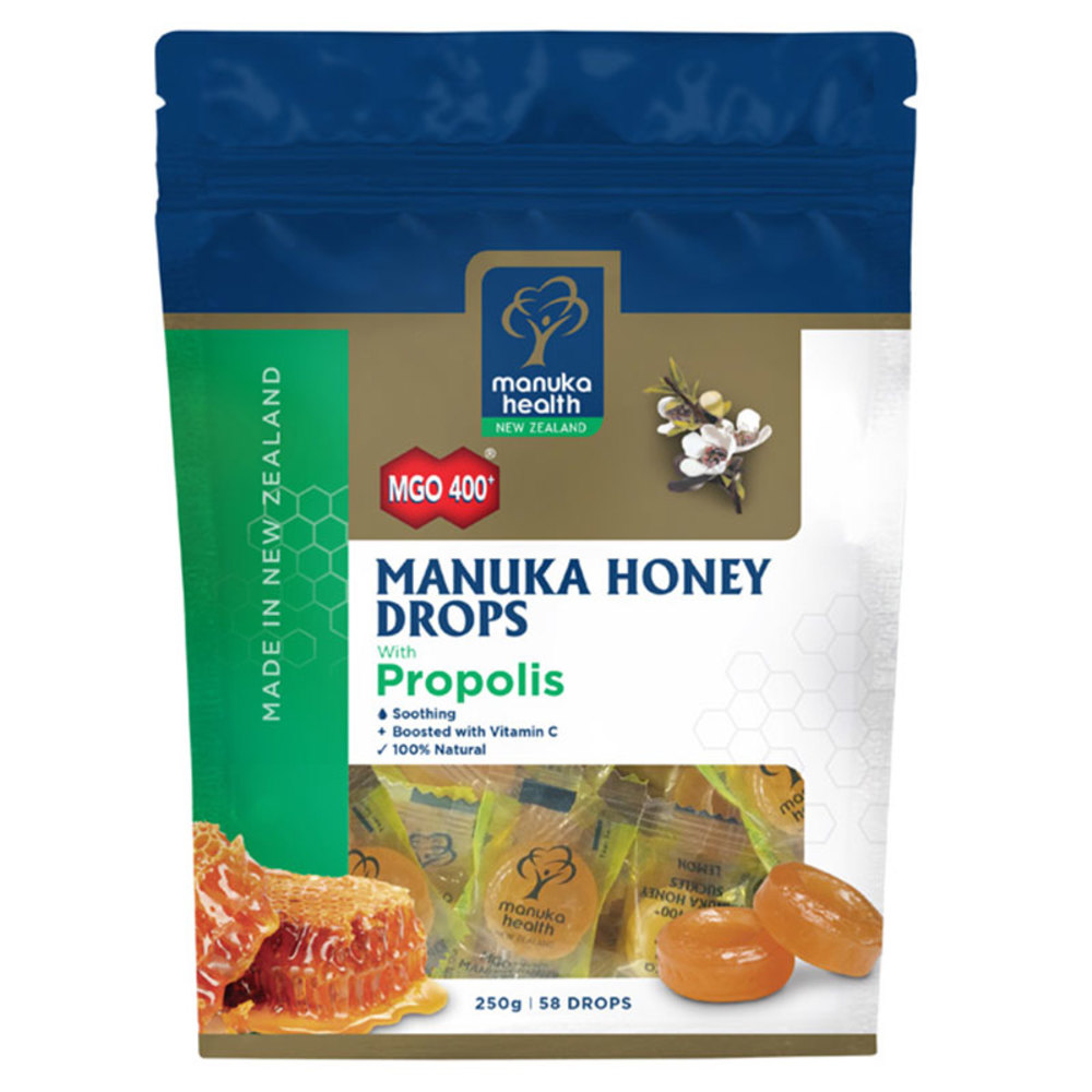 마누카헬스 마누카 허니 드롭 프로폴리스 파우치 58 개 250g Manuka Health Manuka Honey Drops Propolis Pouch 55 Lozenges 250g