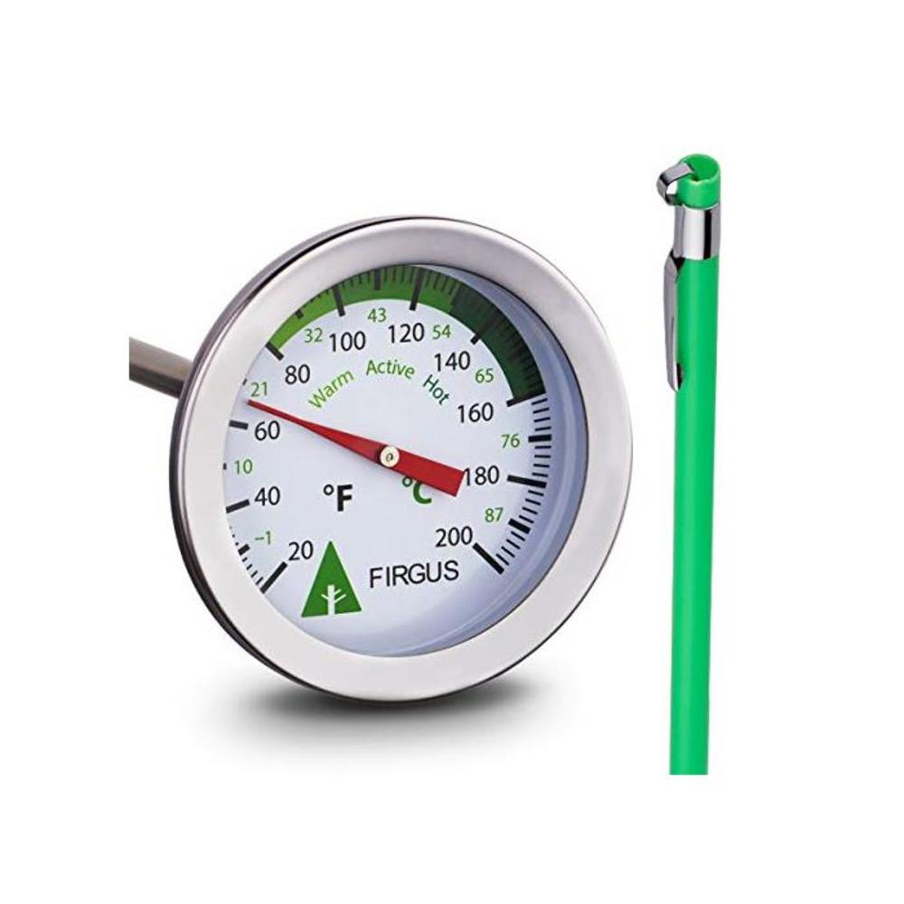 Firgus Compost Soil Thermometer for Backyard Composting Stainless Steel With 2 Inch Diameter Fahrenheit and Celsius Temperature Gauge and 20 Inch Probe B0812R23QQ