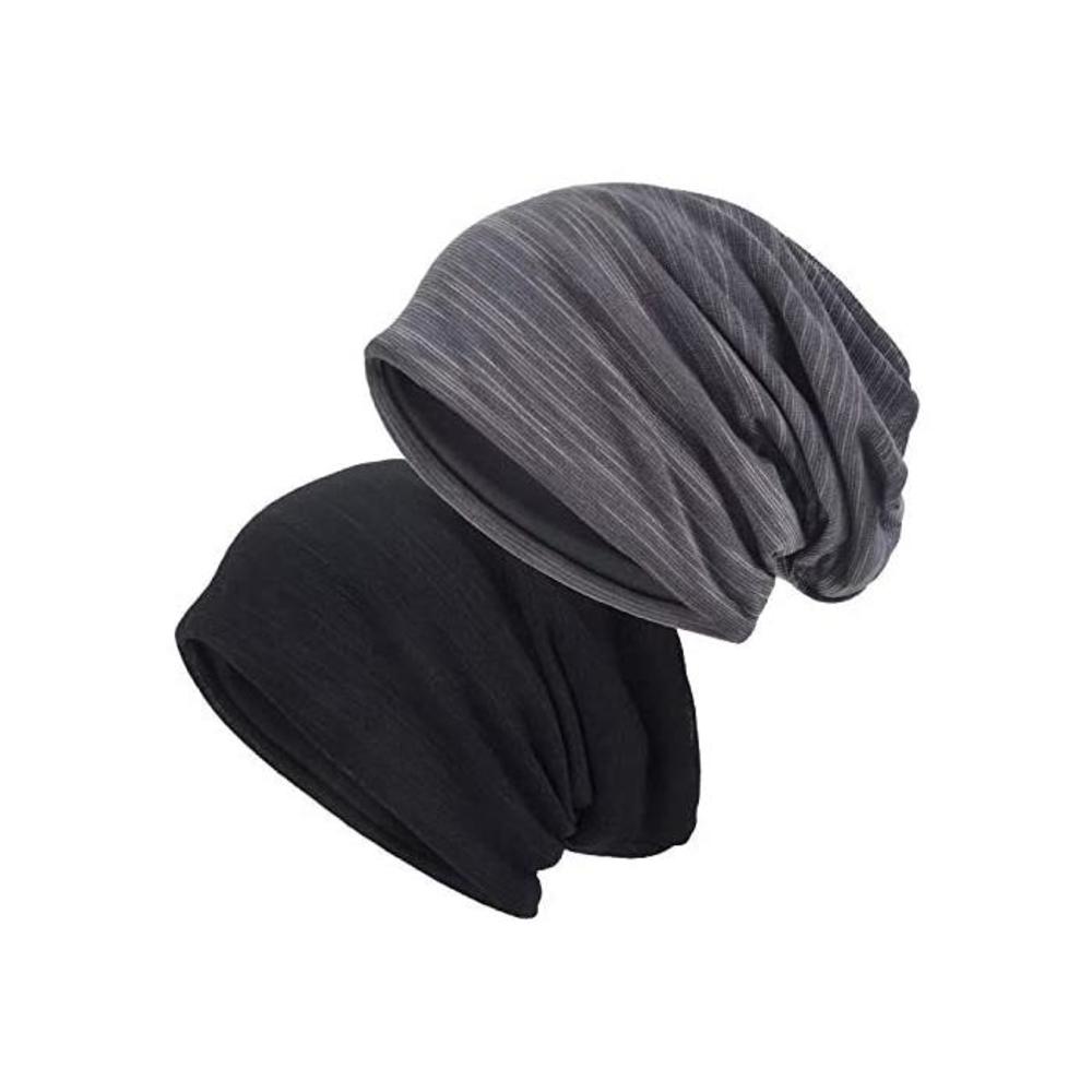 EINSKEY Beanie for Men/Women, 2-Pack Slouchy Thin Knit Hat Multifunctional Headwear for Sport, Chemo, Sleep, Hair Loss B01E8SWIYK