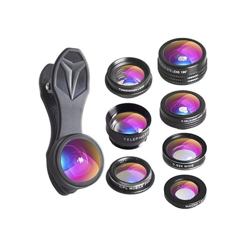 Apexel 7 in 1 Phone Lens Kit - Transform Your Phone into A Professional Camera - Fisheye,0.36x/0.63x Wide Angle,Macro,Zoom,CPL Filter,Kaleidoscope Lens for iPhone X/8/8 Plus/7/7 Pl B073G3FG26