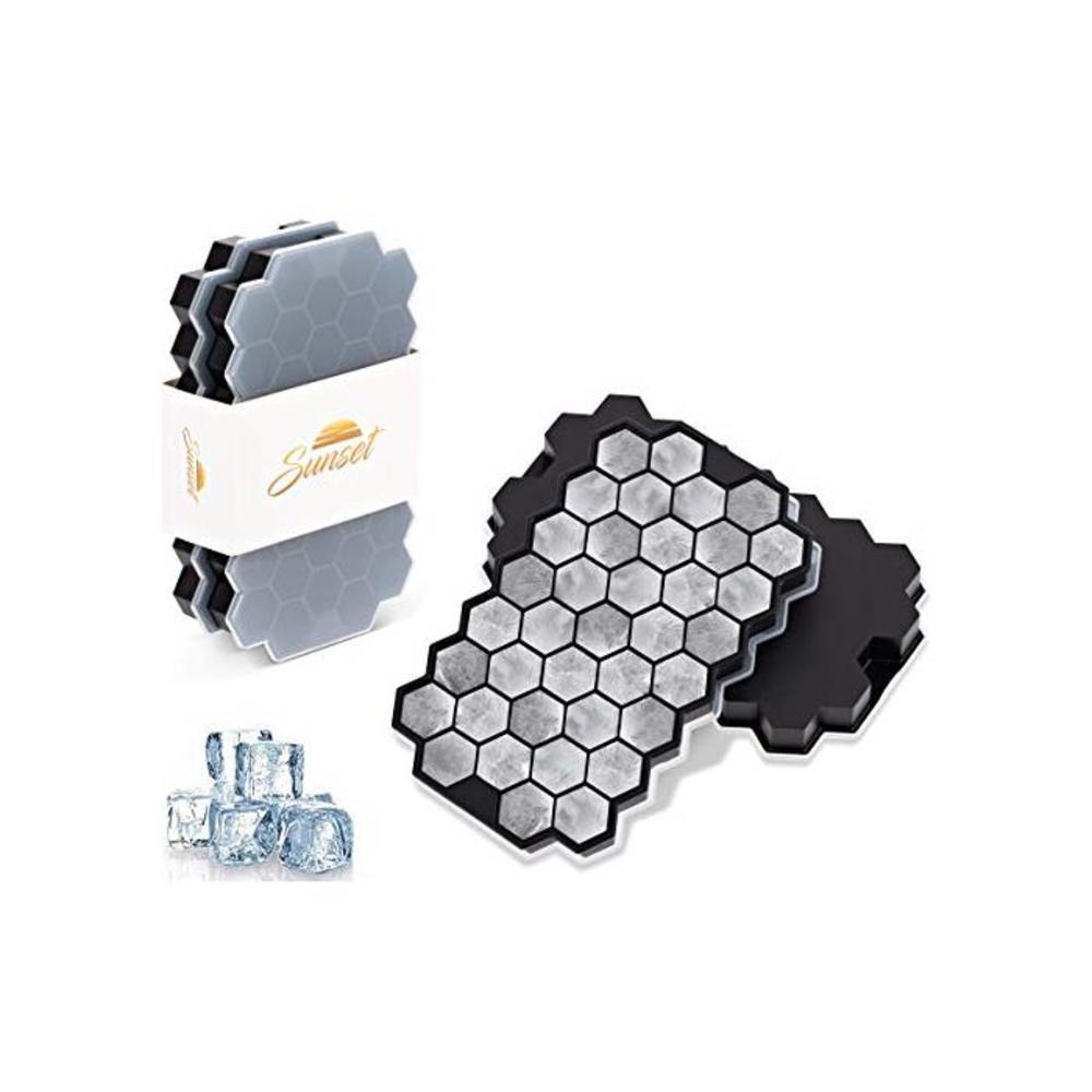 Sunset Silicone Ice Cube Trays - Pack of 2 Hexagon Ice Cube Molds with Lids 74 Flexible Ice Moulds for Whiskey, Cocktails &amp; More Reusable and BPA Free (2 Sets + Lid) Aussie S B08J2TP56C