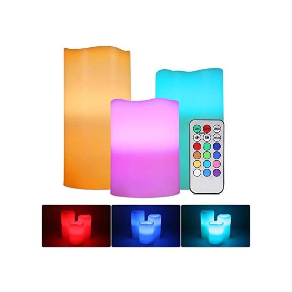 Flameless LED Candles, ALED LIGHT Pack of 3 RGB Multicolored Electric Candles Real Wax Lights Candles Electric Batteries with Remote Control and Timer Decorative Candles for Decora B07XXSRS4X